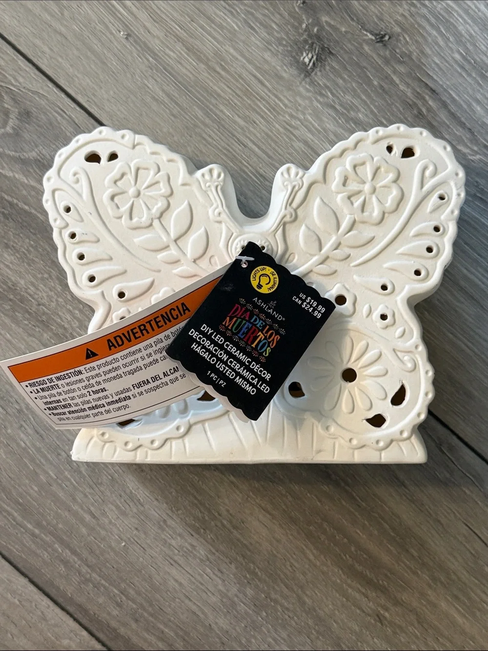 Ashland Day of the Dead Paintable Ceramic Butterfly with LED Light Inside NWT